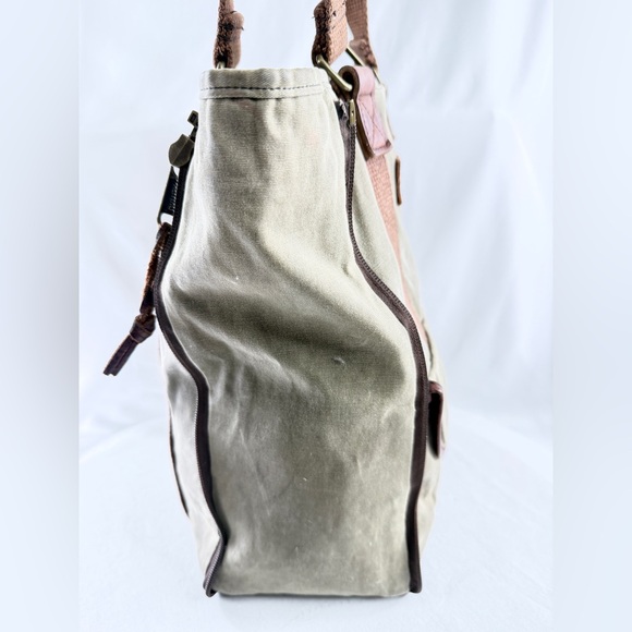 Duluth Trading Co Green Taupe Canvas Large Tote Bag Expandable Zippers - Picture 6 of 10